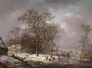 Andreas Schelfhout Figures in a Winter Landscape Sweden oil painting artist